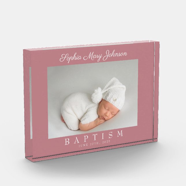 Bloc Photo Script rose moderne Baptême (Gauche)