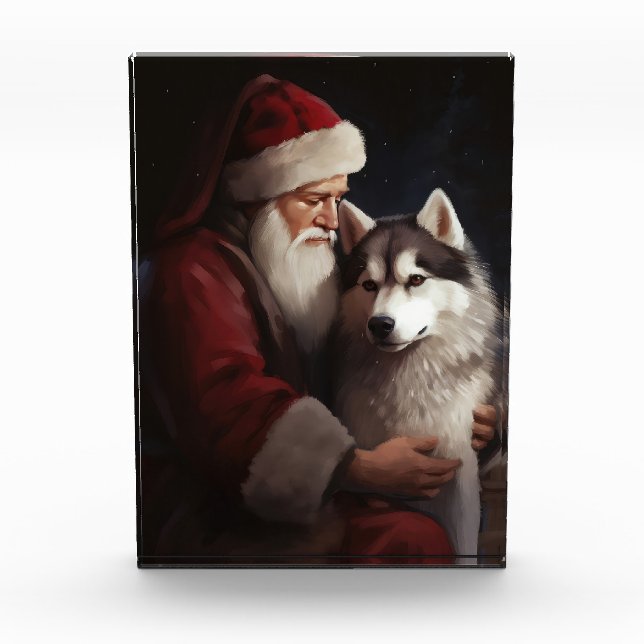 Bloc Photo Sibérien Husky avec Noël Festif du Père Noël (Devant)