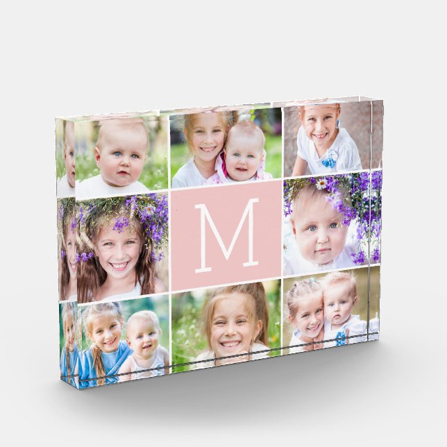 Bloc Photo Simple Monogramme ÉDITABLE COULEUR Acrylique Bloc  (Gauche)