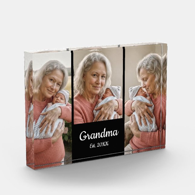 Bloc Photo  Simple Script Grandma Year Est. 3 Photo Acrylic (Gauche)