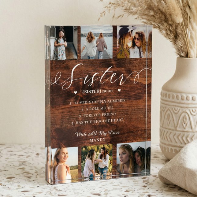 Bloc Photo Sister Dictionary Définition Photo Collage Bois (Sister Definition Collage Rustic Wood Keepsake Photo Block)