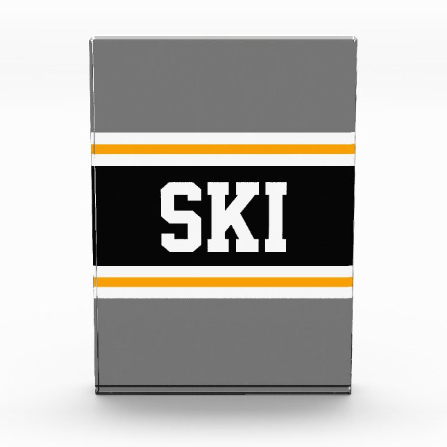 Bloc Photo SKI Sporty Gris Gris Noir Blanc Jaune Stripes (Devant)