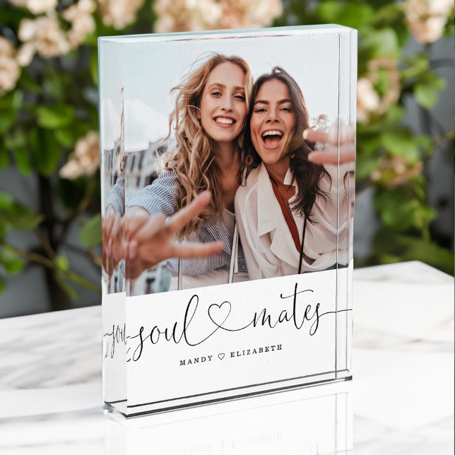 Bloc Photo Soulmates Script Best Friends Cadeau photo Keepsak (Soulmates Script Best Friends Gift Photo Keepsake)
