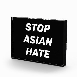 Bloc Photo Stop Asian Hate, panneau acrylique noir blanc