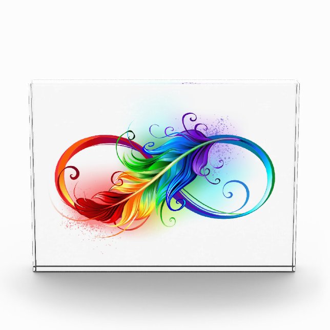 Bloc Photo Symbole infini avec plume arc-en-ciel (Devant)