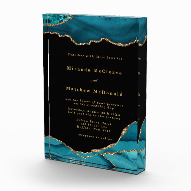 Bloc Photo Turquoise moderne et or Agate Pierre Mariage Invit (Droite)