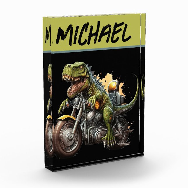 Bloc Photo Tyrannosaurus Rex Dinosaur Monter une moto (Gauche)