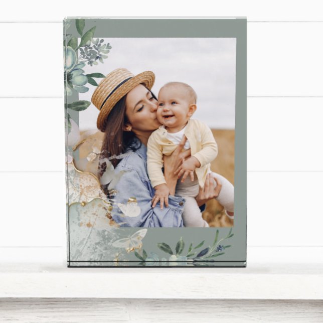 Bloc Photo Vert aquarelle Papillon maman Photo (Créateur téléchargé)