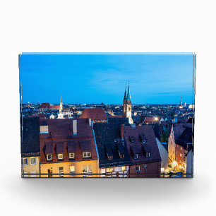 Bloc Photo Vue sur la vieille ville de Nuremberg la nuit