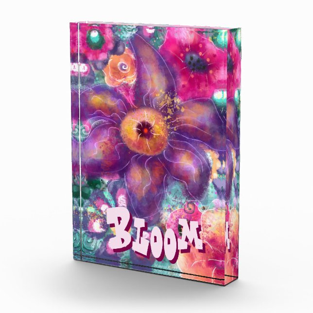 Bloc Photo Whimsical Floral Abstract Art Teal Personalized (Droite)
