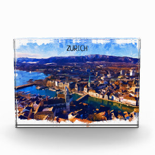 Bloc Photo Zurich Suisse Panorama Voir aquarelle