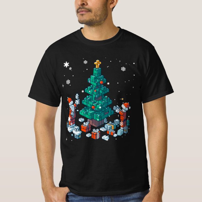 Block Brick Gebäude Abbildung Frohe Weihnachts Ma T-Shirt (Vorderseite)