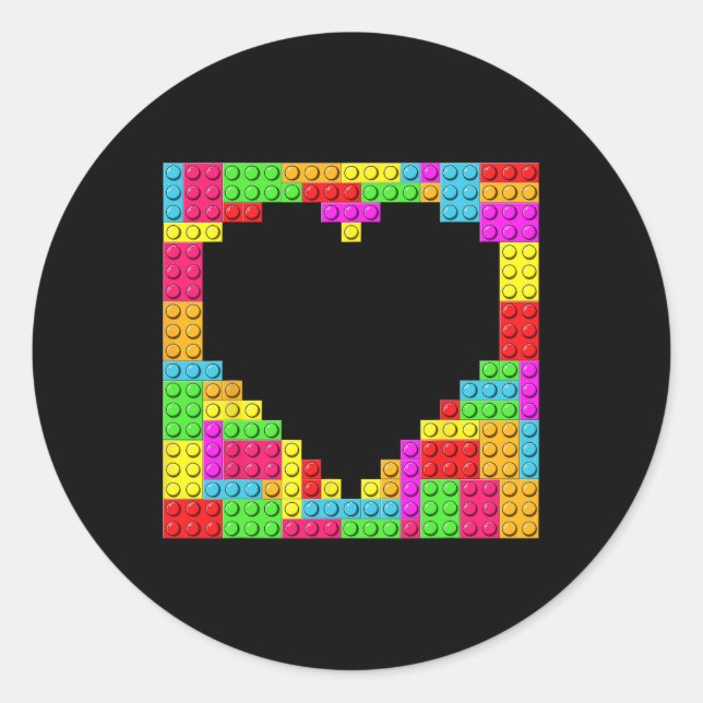 Block Brick Gebäude Master Builder Heart Valentin Runder Aufkleber (Vorderseite)