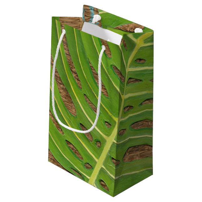 Block-Druck-Palme auf Weidenhintergrund Kleine Geschenktüte (Rückseite Schrägansicht)