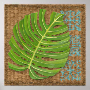 Block-Druck-Palme auf Weidenhintergrund Poster
