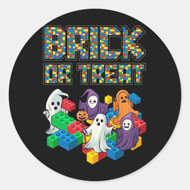 Block Gebäude Halloween Ziegel oder Leckerei Kids  Runder Aufkleber (Vorderseite)