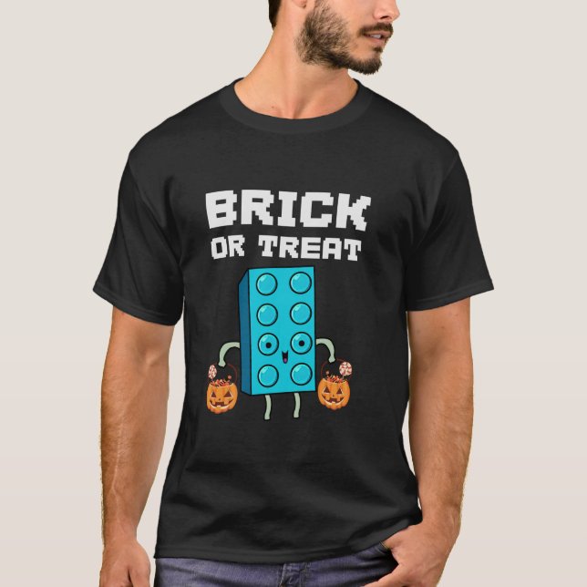 Block Gebäude Halloween Ziegel oder Leckerei Kids  T-Shirt (Vorderseite)