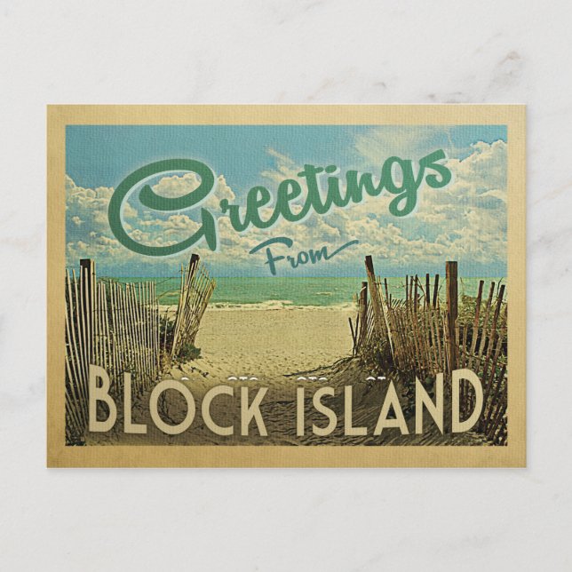 Block Island Beach Vintage Travel Postkarte (Vorderseite)