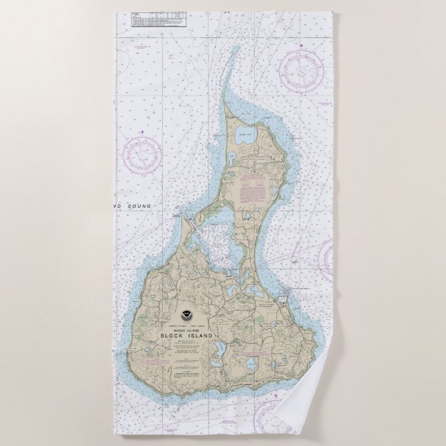 Block Island Nautical Chart 13217 Strandtuch (Vorderseite)