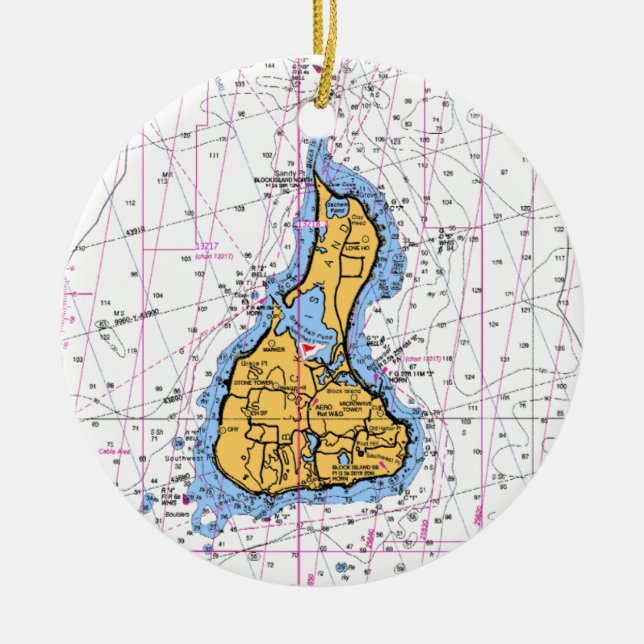 Block Island Nautical Chart Ornament (Vorne)