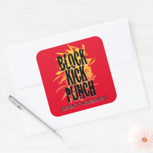 Block Kick Punch Fire Gfx Red Quadratischer Aufkleber