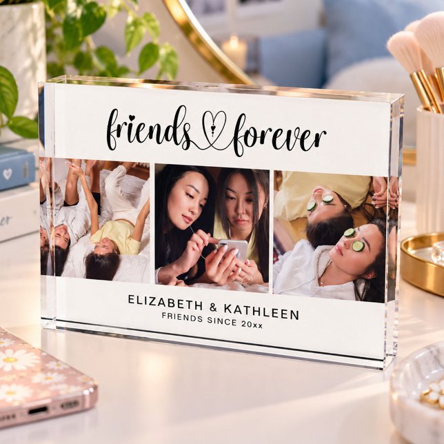 Block mit Fotos von besten Freundinnen in Schreibs (An elegant friends forever 3 photo block. Personalize it with your names)