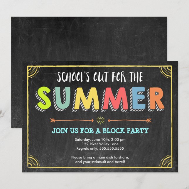 Block Party Sommereinladung der Schule Einladung (Vorne/Hinten)