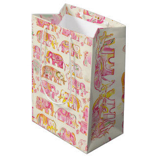 Block Print Elephant Paper Geschenktasche - Rustik Mittlere Geschenktüte