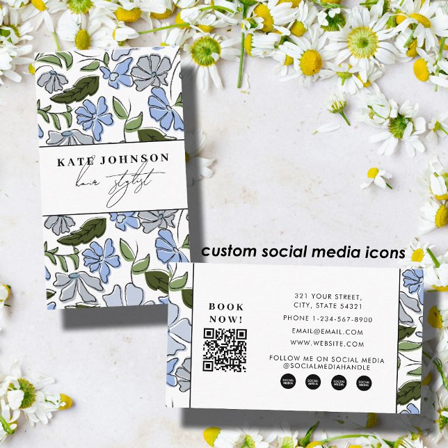 Block Print Floral Salon Hair Stylist Makeup Visitenkarte (Block Print Floral Salon Hair Stylist Makeup Business Card)