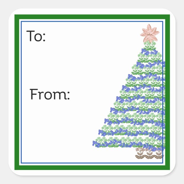 Block Print Flower Christmas Tree Sticker (Devant)
