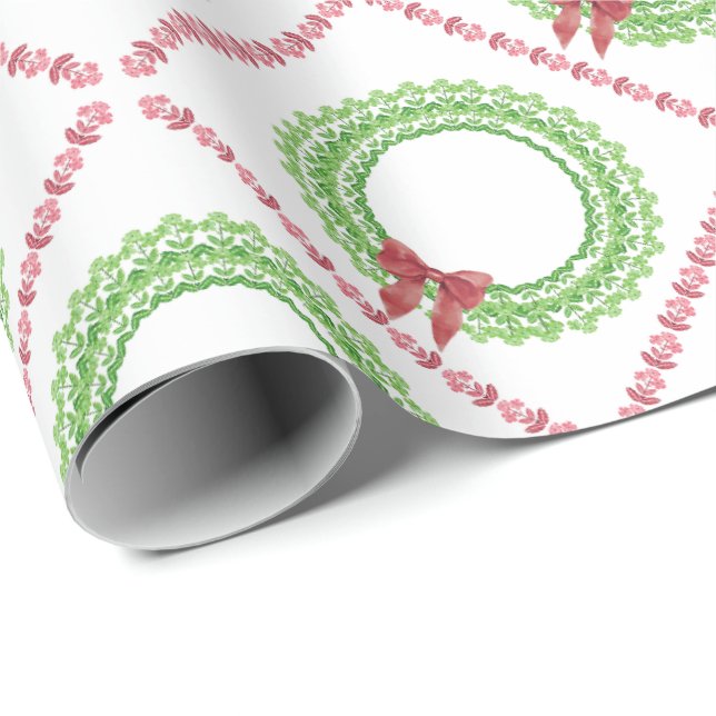 Block Print Flower Wreath Wrapping Paper Geschenkpapier (Rolleneckpunkt)