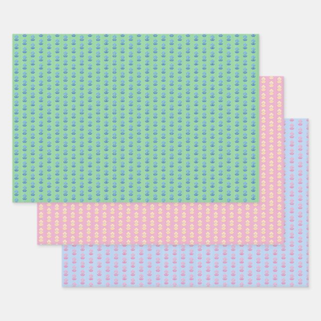 Block Print on Stripes Wrapping Paper (3) Geschenkpapier Set (Set)