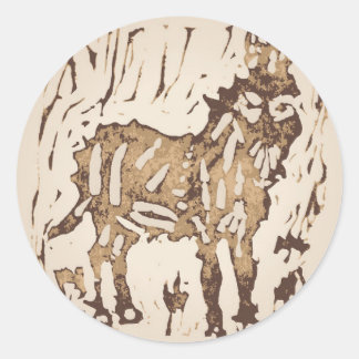 Block Print Sheep Donkey Quilt - brown donkey. Runder Aufkleber