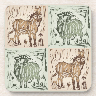 Block Print Sheep Donkey Quilt - farm animals. Getränkeuntersetzer