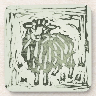 Block Print Sheep Donkey Quilt - green sheep. Getränkeuntersetzer