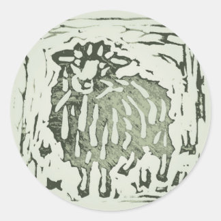 Block Print Sheep Donkey Quilt - green sheep. Runder Aufkleber