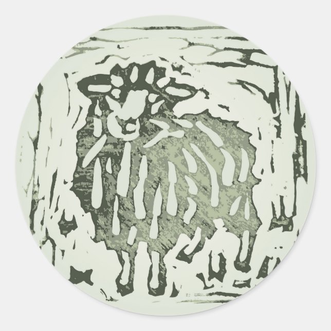 Block Print Sheep Donkey Quilt - green sheep. Runder Aufkleber (Vorderseite)