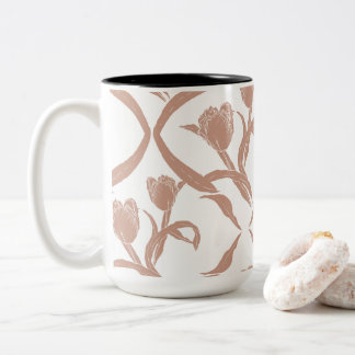 Block print tulips beige, wheat golden zweifarbige tasse
