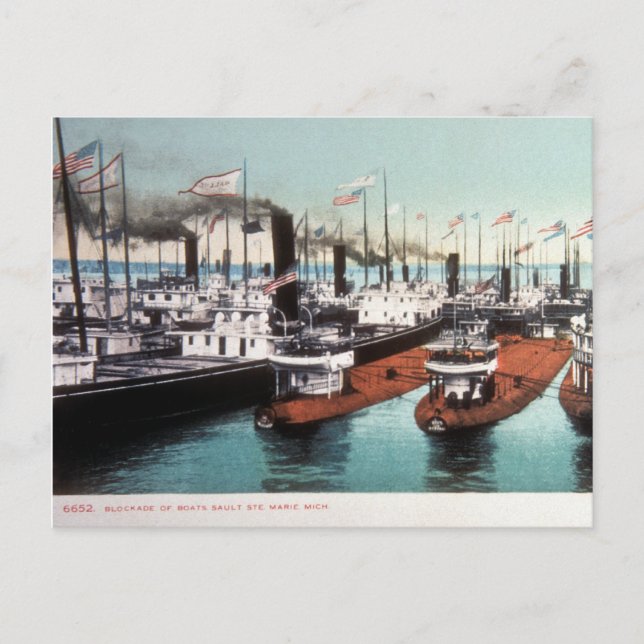 Blockade bei Sault Ste Marie - Vintag Postkarte (Vorderseite)
