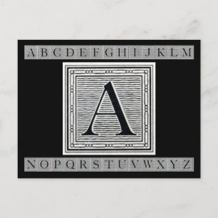 Blockbuchstabe "A" Holzschnitt Holzblock Postkarte