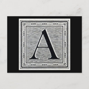 Blockbuchstabe "A" Holzschnitt Holzblock Postkarte