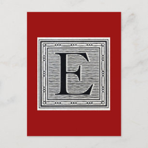 Blockbuchstabe "E" Holzschnitt Holzblock-Urschrift Postkarte