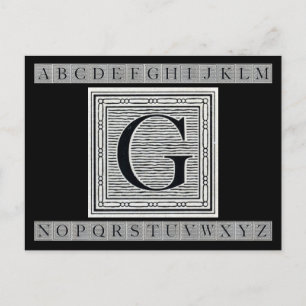 Blockbuchstabe "G" Holzschnitt Holzblock-Urschrift Postkarte