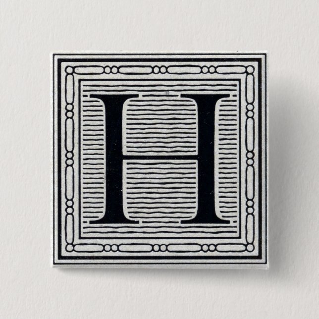 Blockbuchstabe "H" Holzschnitt Initiale Button (Vorderseite)