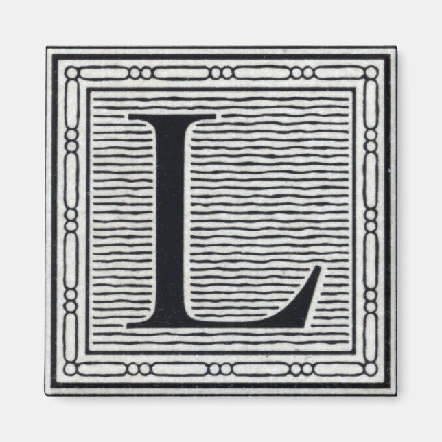 Blockbuchstabe "L" Holzschnitt Holzblock-Urschrift Magnet (Vorne)