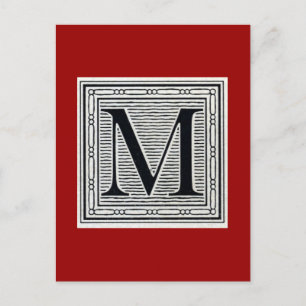 Blockbuchstabe "M" Holzschnitt Holzblock-Urschrift Postkarte