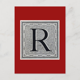 Blockbuchstabe "R" Holzschnitt Holzblock-Urschrift Postkarte