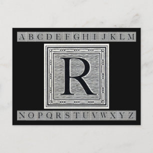 Blockbuchstabe "R" Holzschnitt Holzblock-Urschrift Postkarte