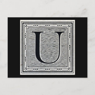 Blockbuchstabe "U" Holzschnitt Holzblock-Urschrift Postkarte