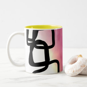 Blockchain: Abstrakt rosa, gelb, schwarz und weiß Zweifarbige Tasse